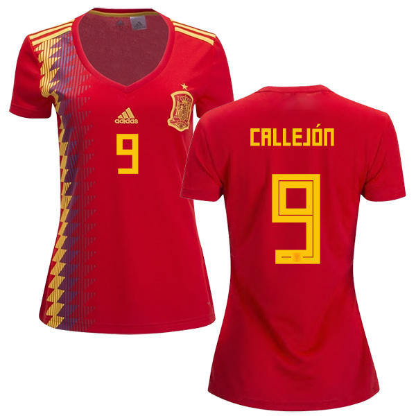 Women's Spain #9 Callejon Red Home Soccer Country Jersey - Click Image to Close
